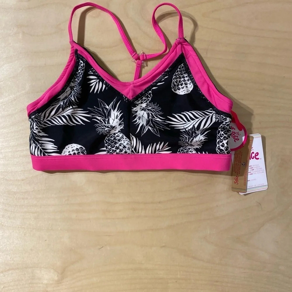 Pink and Black Pineapple Reversible Bikini Top Large (12/14) (IK)